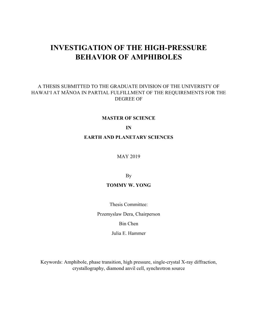 Investigation of the High-Pressure Behavior of Amphiboles