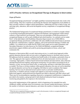 AOTA Practice Advisory on Occupational Therapy in Response to Intervention
