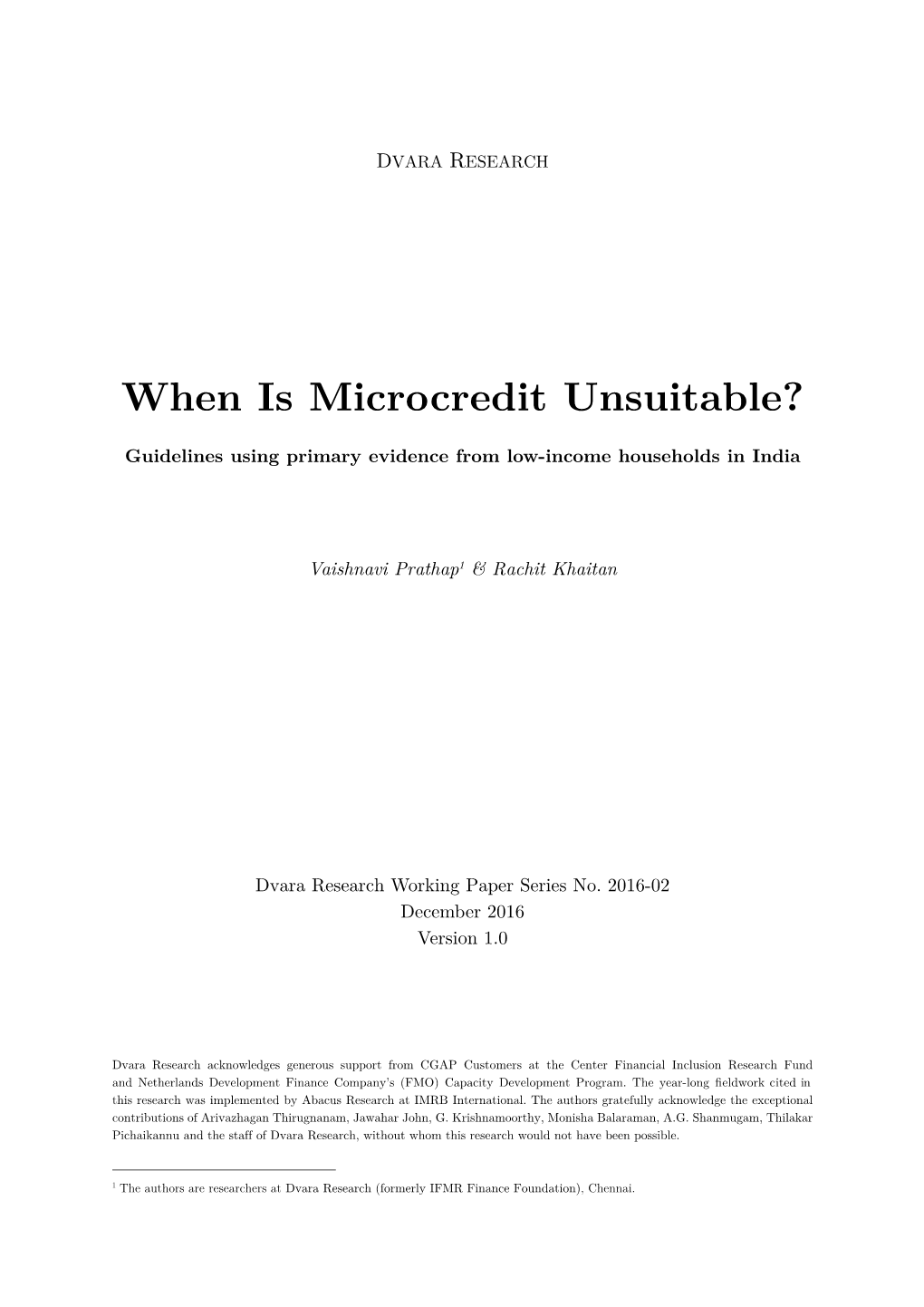 When Is Microcredit Unsuitable?