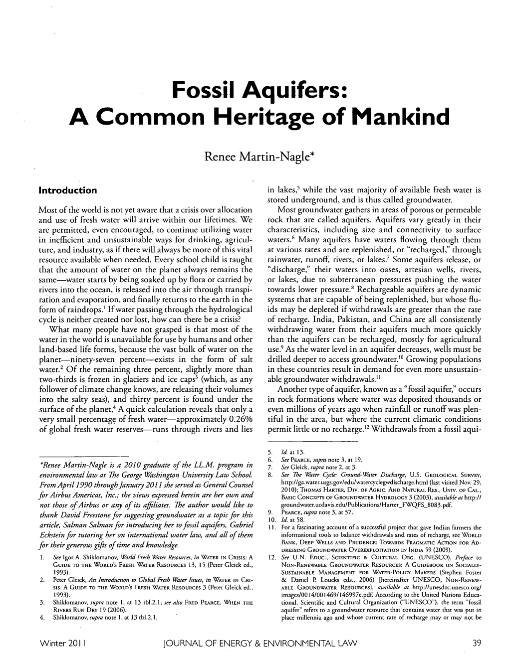 Fossil Aquifers: a Common Heritage of Mankind
