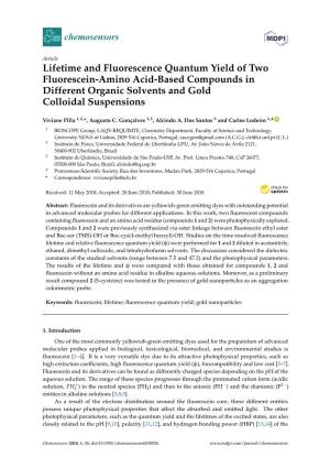Lifetime and Fluorescence Quantum Yield of Two Fluorescein-Amino Acid-Based Compounds in Different Organic Solvents and Gold Colloidal Suspensions