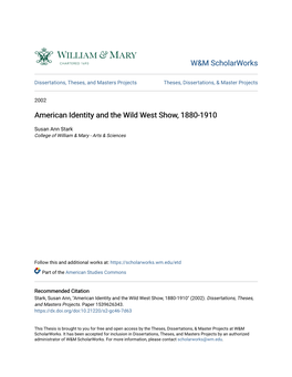 American Identity and the Wild West Show, 1880-1910