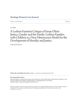 A Lesbian Feminist Critique of Susan Okin's Justice, Gender and the Family