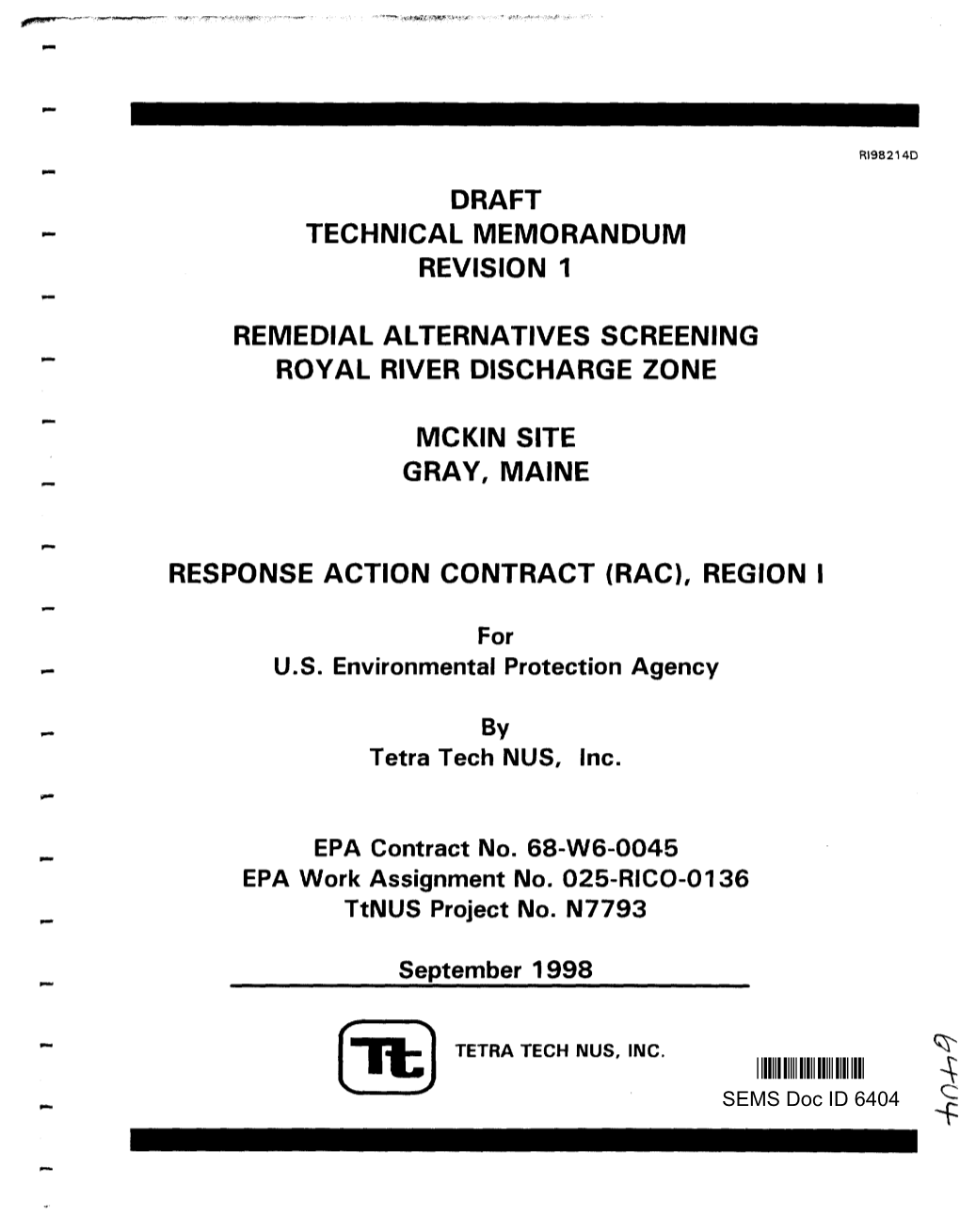 Technical Memorandum, Royal River Discharge Zone