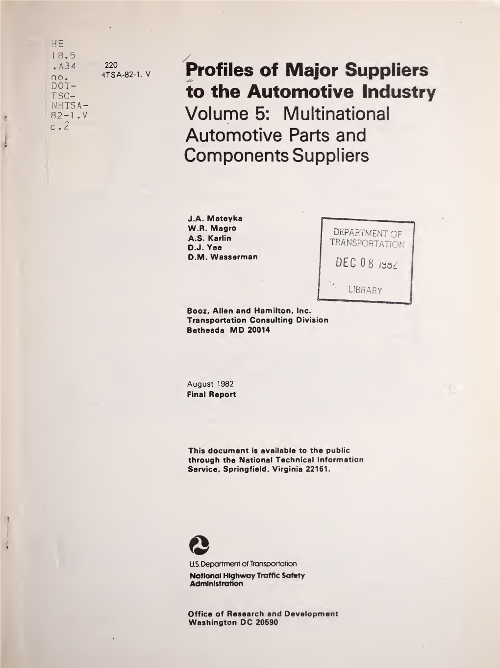 Profiles of Major Suppliers to the Automotive Industry