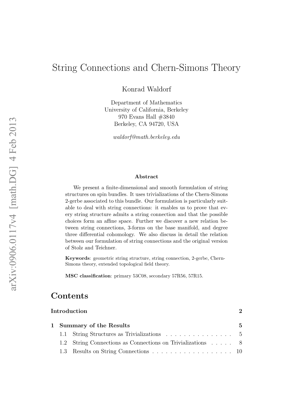 String Connections and Chern-Simons Theory