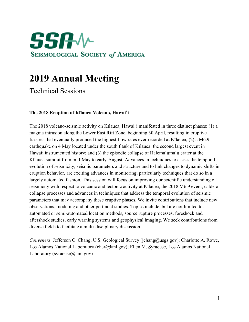 2019 Annual Meeting Technical Sessions
