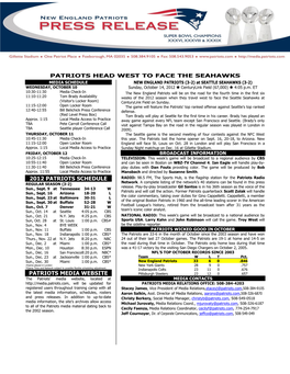 2012 Patriots Schedule Patriots Media