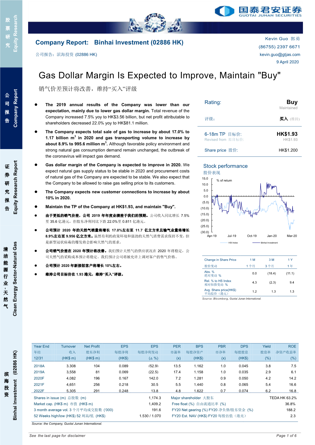 Gas Dollar Margin Is Expected to Improve, Maintain "Buy"