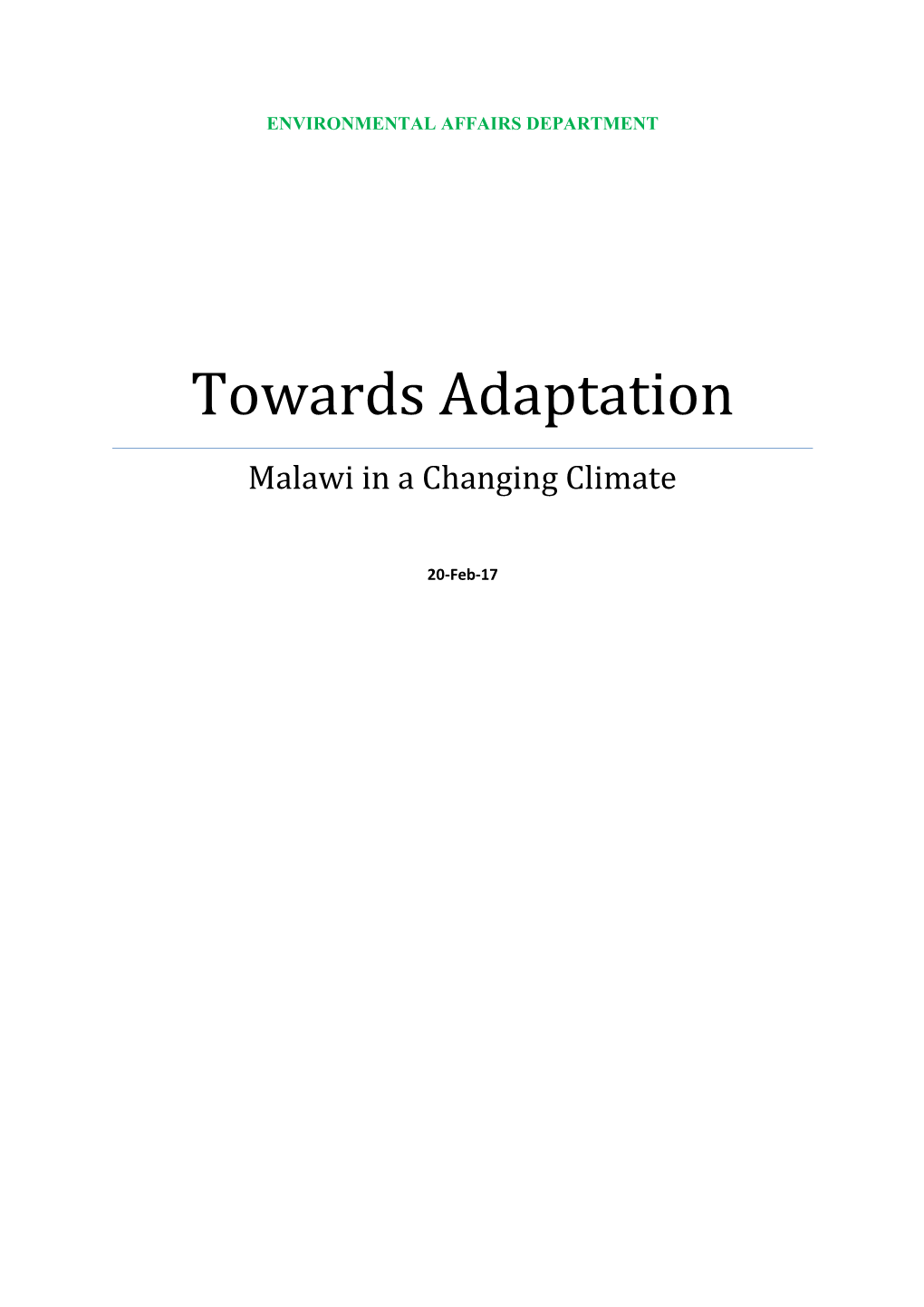 Towards Adaptation Malawi in a Changing Climate
