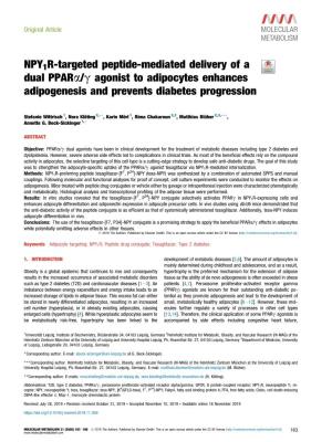 NPY1R-Targeted Peptide-Mediated Delivery of a Dual PPAR&Alpha