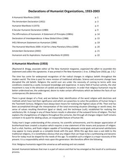 Declarations of Humanist Organizations, 1933-2003