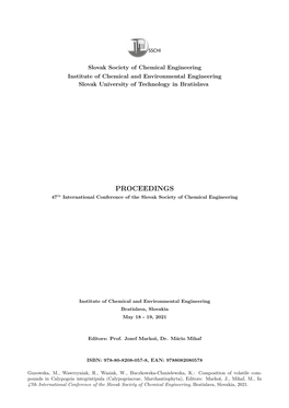 PROCEEDINGS 47Th International Conference of the Slovak Society of Chemical Engineering