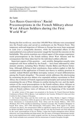 Les Races Guerrières’: Racial Preconceptions in the French Military About West African Soldiers During the First World War1