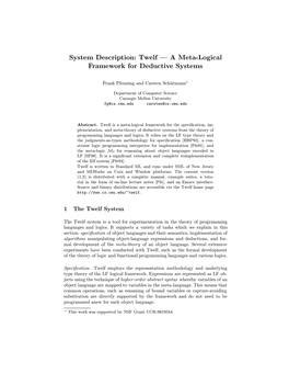 Twelf — a Meta-Logical Framework for Deductive Systems