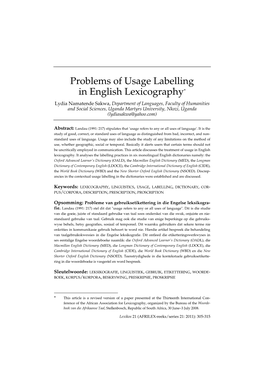 Problems of Usage Labelling in English Lexicography*