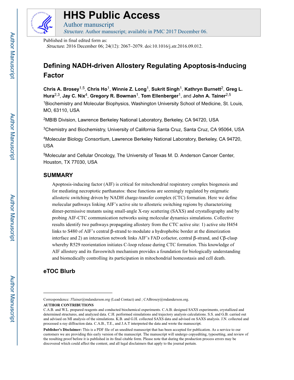 Defining NADH-Driven Allostery Regulating Apoptosis-Inducing Factor