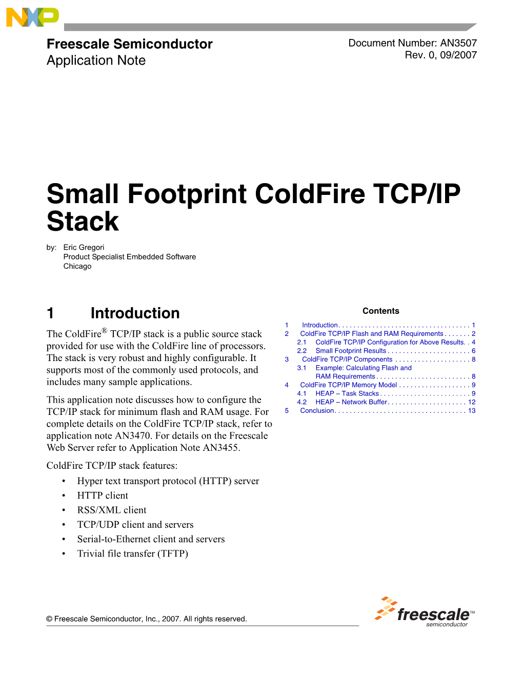 AN3507, Small Footprint Coldfire TCP/IP Stack