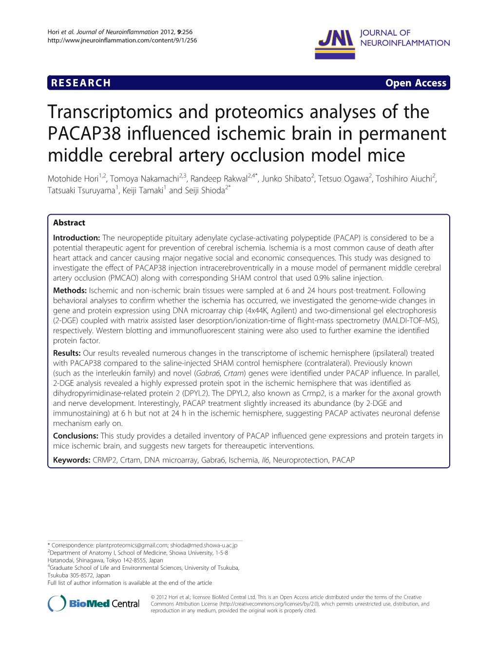 Transcriptomics and Proteomics Analyses of the PACAP38