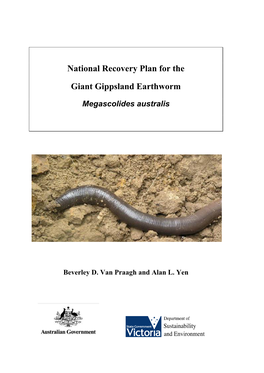 National Recovery Plan for the Giant Gippsland Earthworm Megascolides Australis