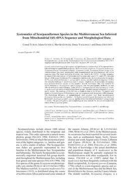 Systematics of Scorpaeniformes Species in the Mediterranean Sea Inferred from Mitochondrial 16S Rdna Sequence and Morphological Data