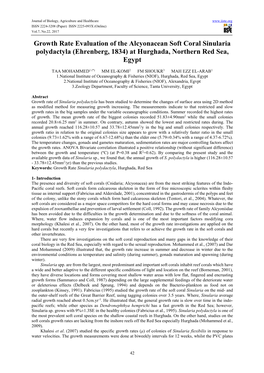 Growth Rate Evaluation of the Alcyonacean Soft Coral Sinularia Polydactyla (Ehrenberg, 1834) at Hurghada, Northern Red Sea, Egypt