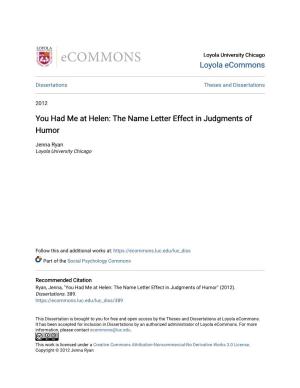 The Name Letter Effect in Judgments of Humor