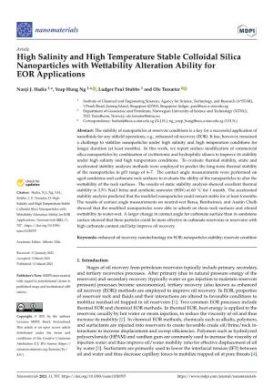 High Salinity and High Temperature Stable Colloidal Silica Nanoparticles with Wettability Alteration Ability for EOR Applications