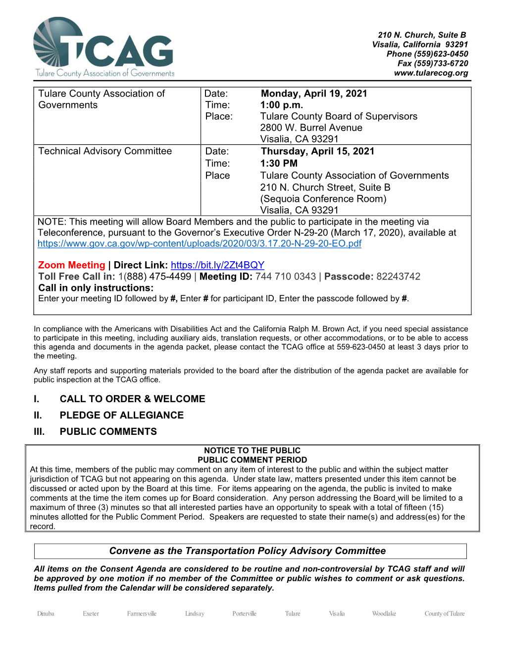 April 2021 TCAG-TAC Agenda