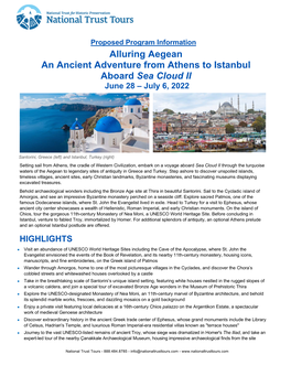 Alluring Aegean an Ancient Adventure from Athens to Istanbul Aboard Sea Cloud II June 28 – July 6, 2022