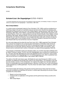 Compofactur Musikverlag Schubert/Liszt: Der Doppelgänger