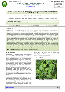 Rubia Cordifolia and Tinospora Cordifolia: a Magic Remedy for Inflammation