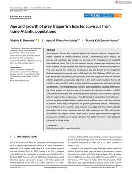 Age and Growth of Grey Triggerfish Balistes Capriscus from Trans-Atlantic Populations