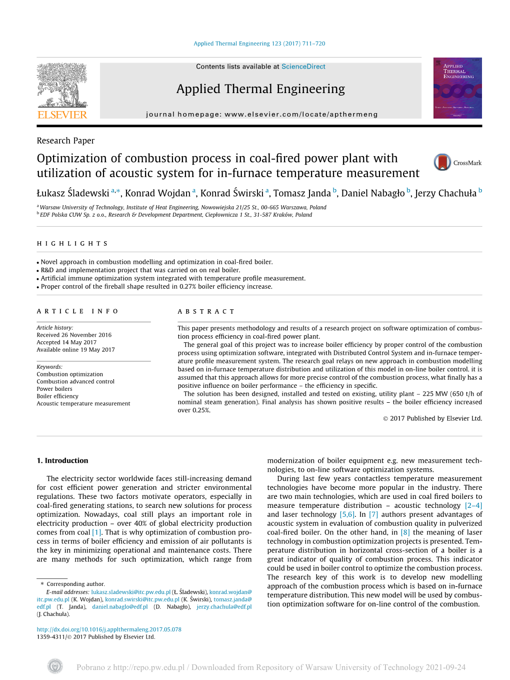 Optimization of Combustion Process in Coal-Fired Power Plant with Utilization of Acoustic System for In-Furnace Temperature Meas