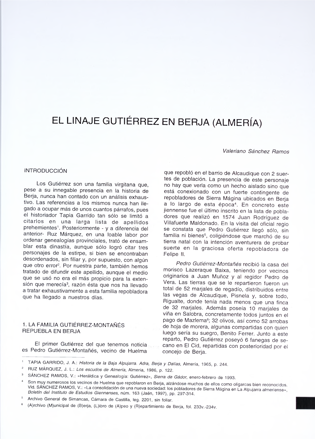 El Linaje Gutiérrez En Berja (Almería)