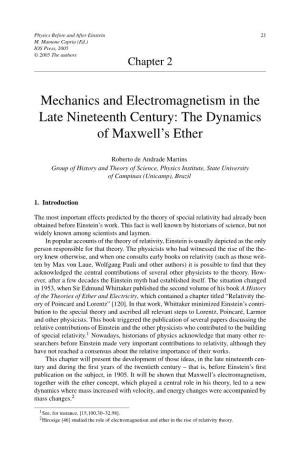 Mechanics and Electromagnetism in the Late Nineteenth Century: the Dynamics of Maxwell’S Ether