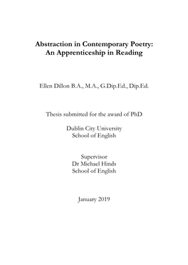Abstraction in Contemporary Poetry: an Apprenticeship in Reading
