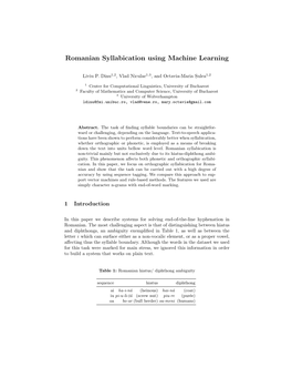 Romanian Syllabication Using Machine Learning