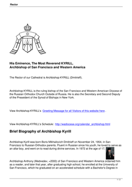 Brief Biography of Archbishop Kyrill