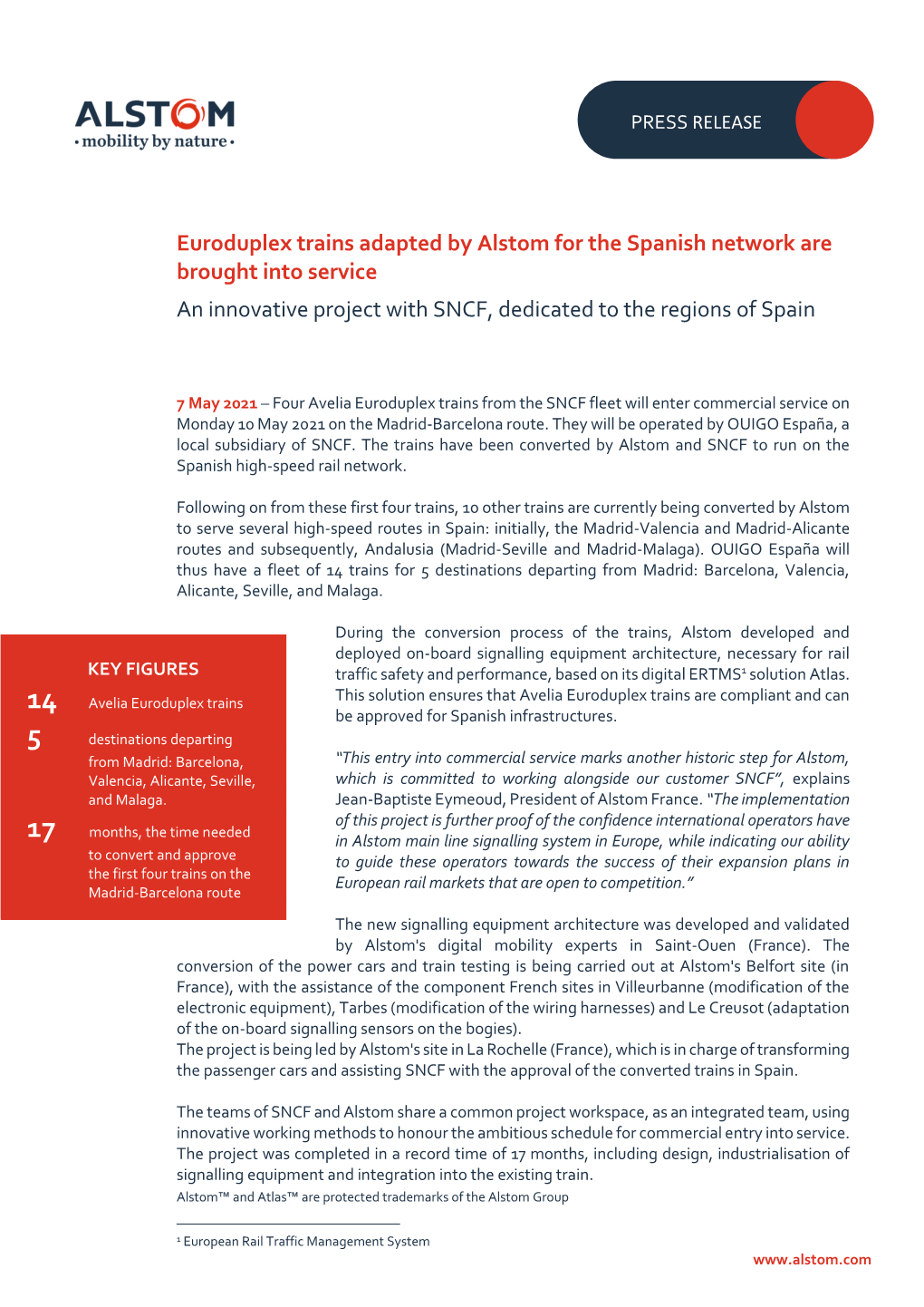 Euroduplex Trains Adapted by Alstom for the Spanish Network Are Brought Into Service an Innovative Project with SNCF, Dedicated to the Regions of Spain