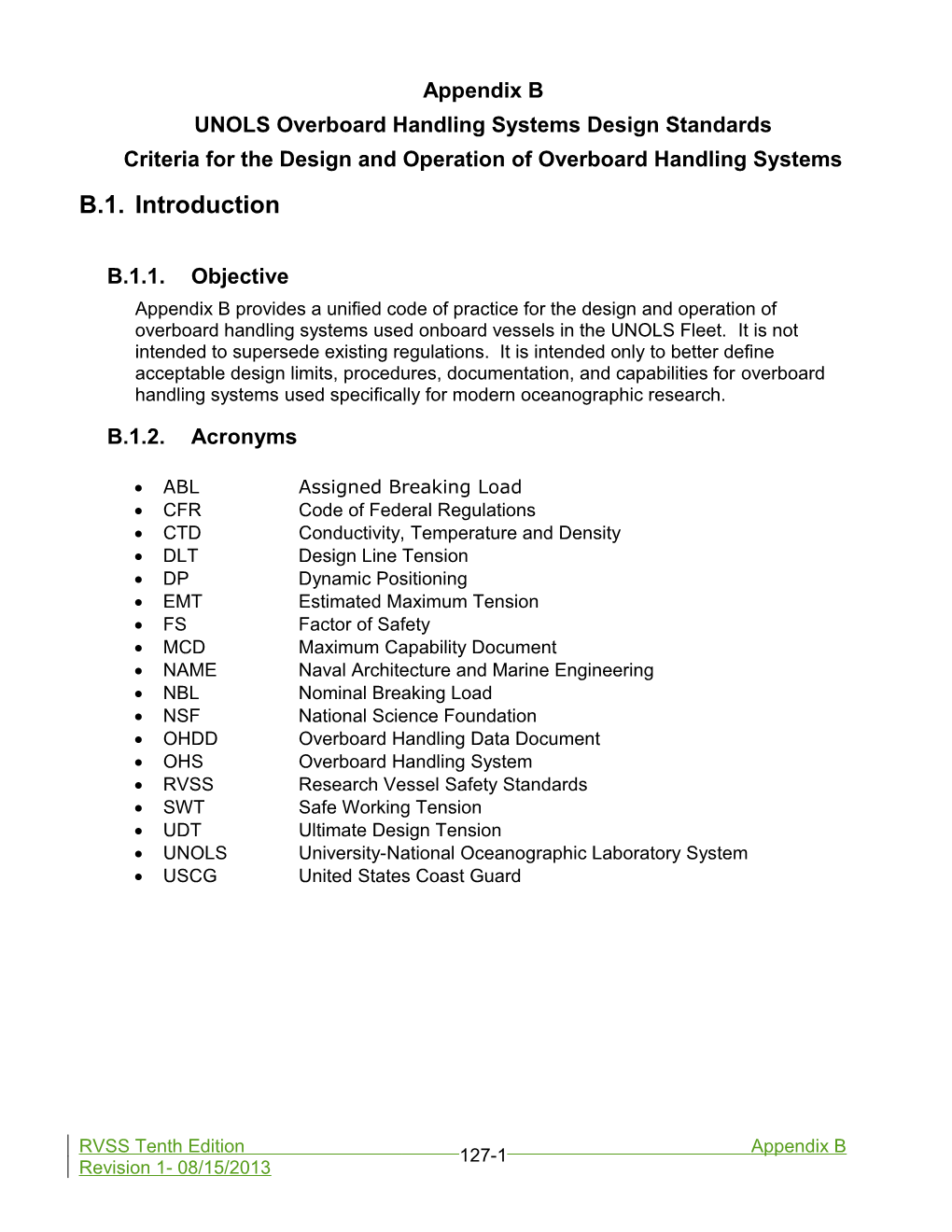 UNOLS Overboard Handling Systems Design Standards