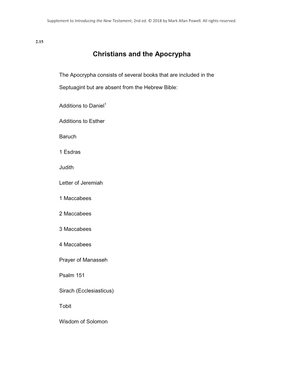 Christians and the Apocrypha