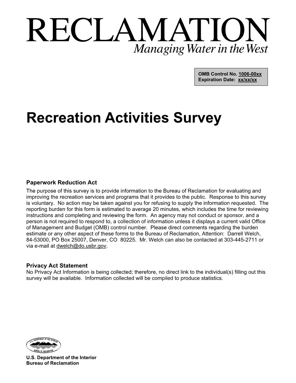 Recreation Activities Survey