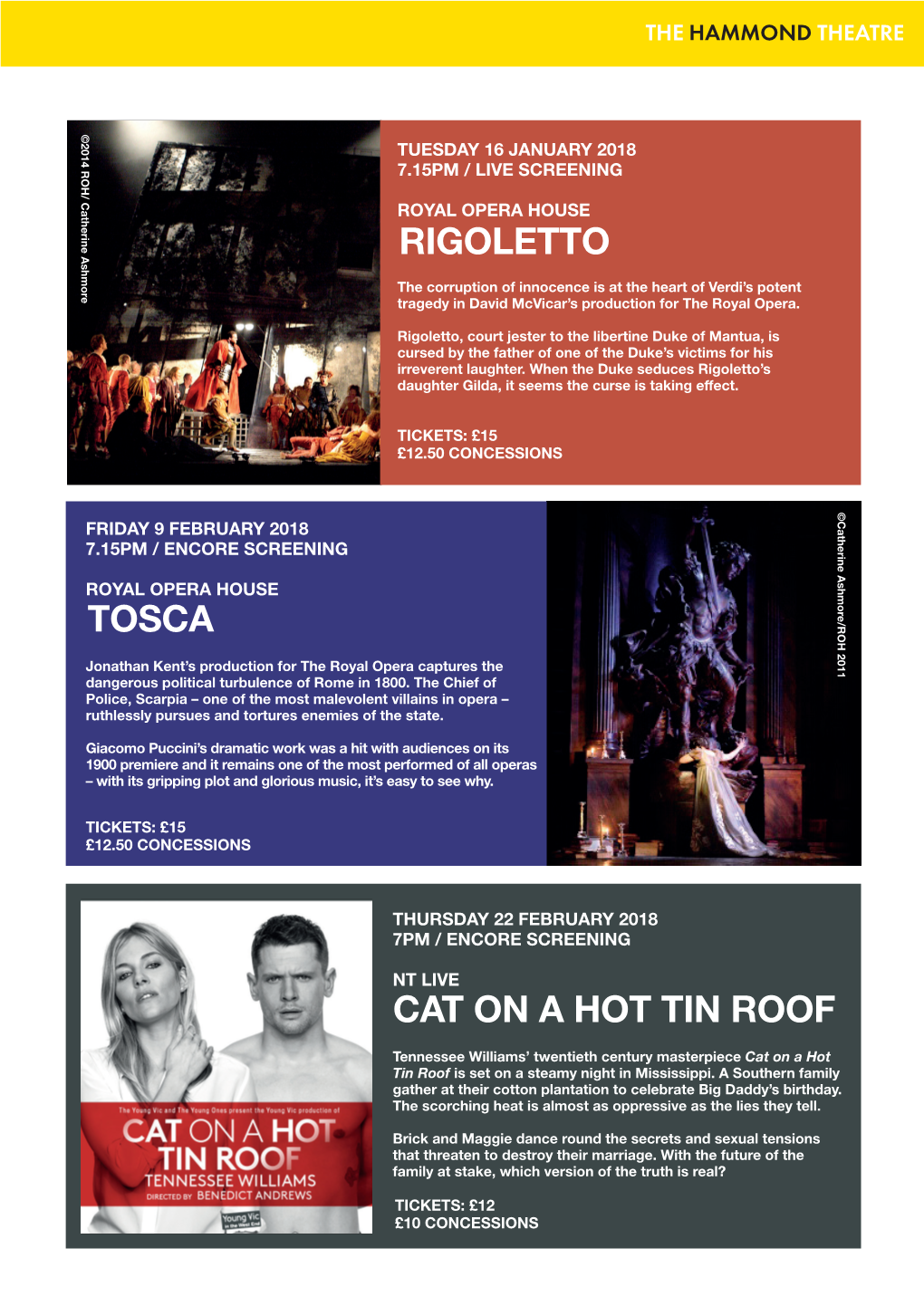 Cat on a Hot Tin Roof Rigoletto Tosca