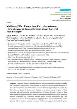Multidrug Efflux Pumps from Enterobacteriaceae, Vibrio Cholerae and Staphylococcus Aureus Bacterial Food Pathogens