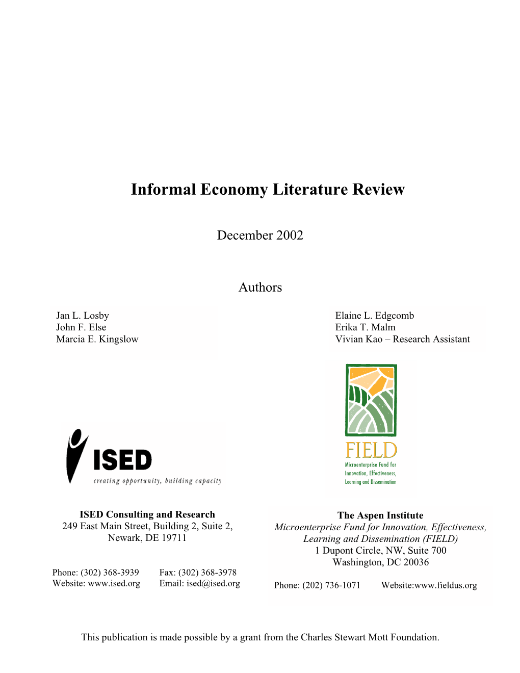 Informal Economy Literature Review
