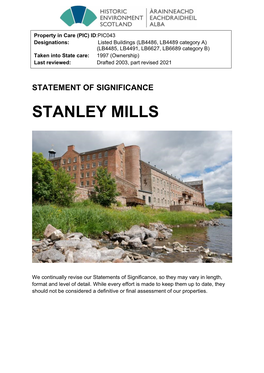Stanley Mills Statement of Significance
