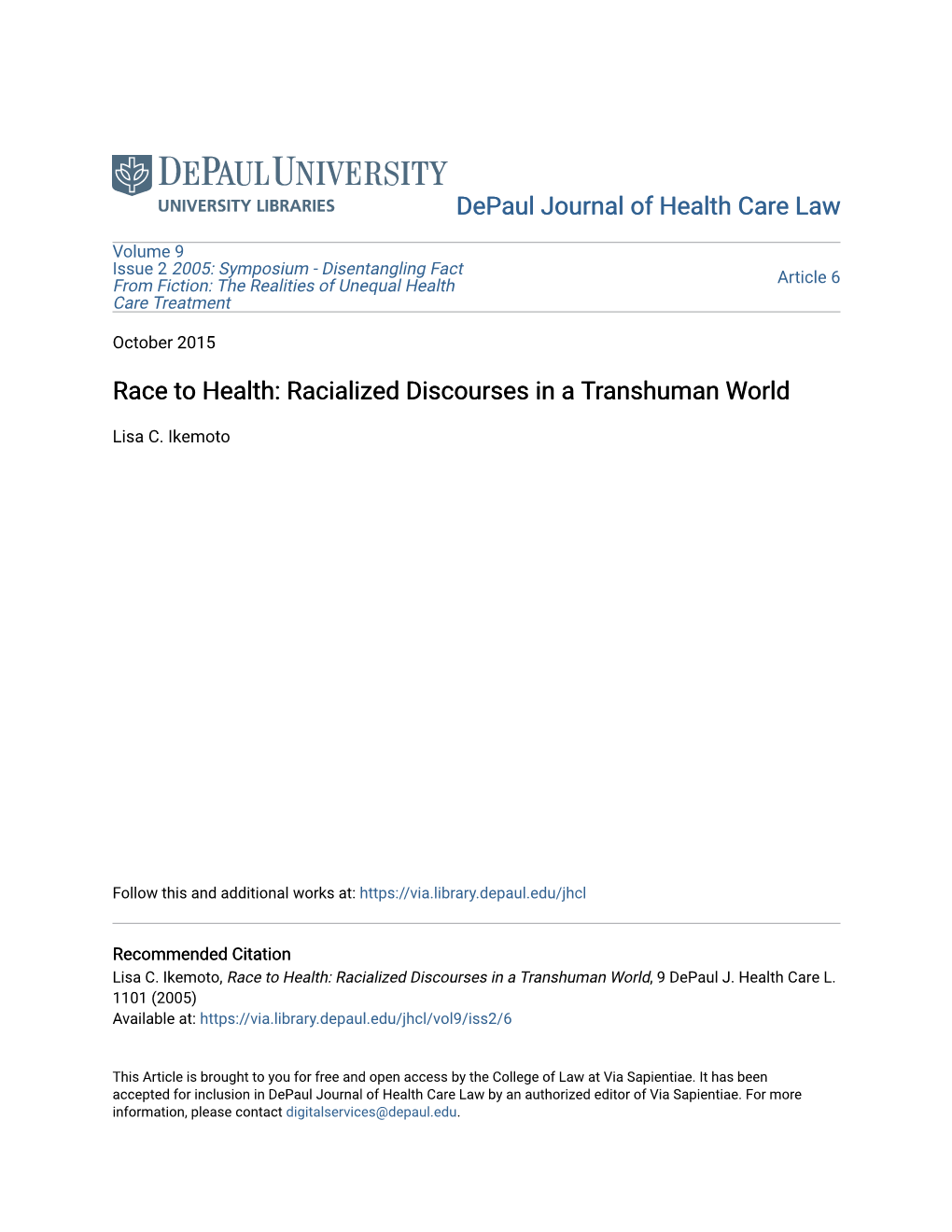 Race to Health: Racialized Discourses in a Transhuman World