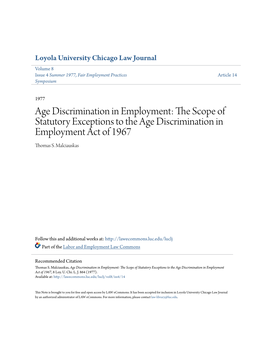 Age Discrimination in Employment: the Scope of Statutory Exceptions to the Age Discrimination in Employment Act of 1967, 8 Loy