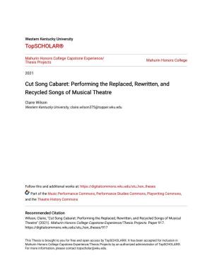 Cut Song Cabaret: Performing the Replaced, Rewritten, and Recycled Songs of Musical Theatre